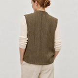 100% Linen Asymmetric Frog Button Vest