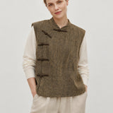100% Linen Asymmetric Frog Button Vest