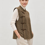 100% Linen Asymmetric Frog Button Vest