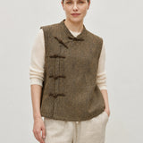 100% Linen Asymmetric Frog Button Vest