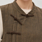 100% Linen Asymmetric Frog Button Vest