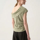 100% Linen Asymmetric Off-Shoulder Ruched Blouse