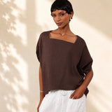 100% Linen Asymmetrical Square Neck Cropped Blouse
