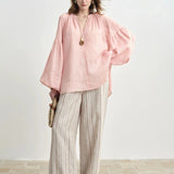 100% Linen Balloon Sleeve Blouse