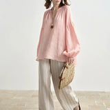 100% Linen Balloon Sleeve Blouse