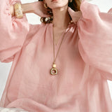 100% Linen Balloon Sleeve Blouse