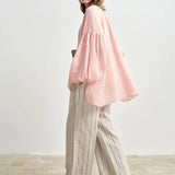 100% Linen Balloon Sleeve Blouse