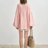 100% Linen Balloon Sleeve Blouse