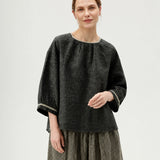 100% Linen Black Plaid Top