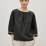 100% Linen Black Plaid Top