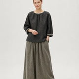 100% Linen Black Plaid Top