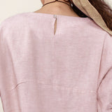100% Linen Blouse Round Neck Twist Cuff Half Sleeve Blouse