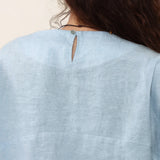 100% Linen Blouse Round Neck Twist Cuff Half Sleeve Blouse
