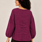 100% Linen Boat-Neck Drop-Shoulder Longline Top