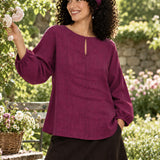 100% Linen Boat-Neck Drop-Shoulder Longline Top