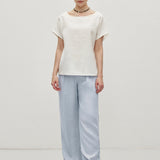 100% Linen Boat-Neck Short Sleeve Top