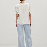 100% Linen Boat-Neck Short Sleeve Top