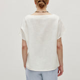 100% Linen Boat-Neck Short Sleeve Top