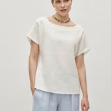 100% Linen Boat-Neck Short Sleeve Top