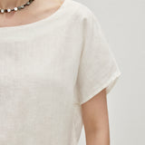 100% Linen Boat-Neck Short Sleeve Top