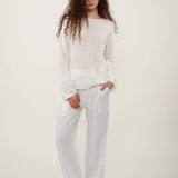 100% Linen Boat Neck Long Sleeve Knit Top