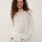 100% Linen Boat Neck Long Sleeve Knit Top