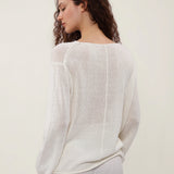 100% Linen Boat Neck Long Sleeve Knit Top