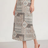 100% Linen Boho Geometric Print Skirt