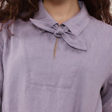 100% Linen Bow Collar Short Sleeve Shift Midi Dress