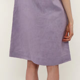 100% Linen Bow Collar Short Sleeve Shift Midi Dress