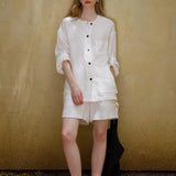 100% Linen Button-Up Chest Pocket Shirt