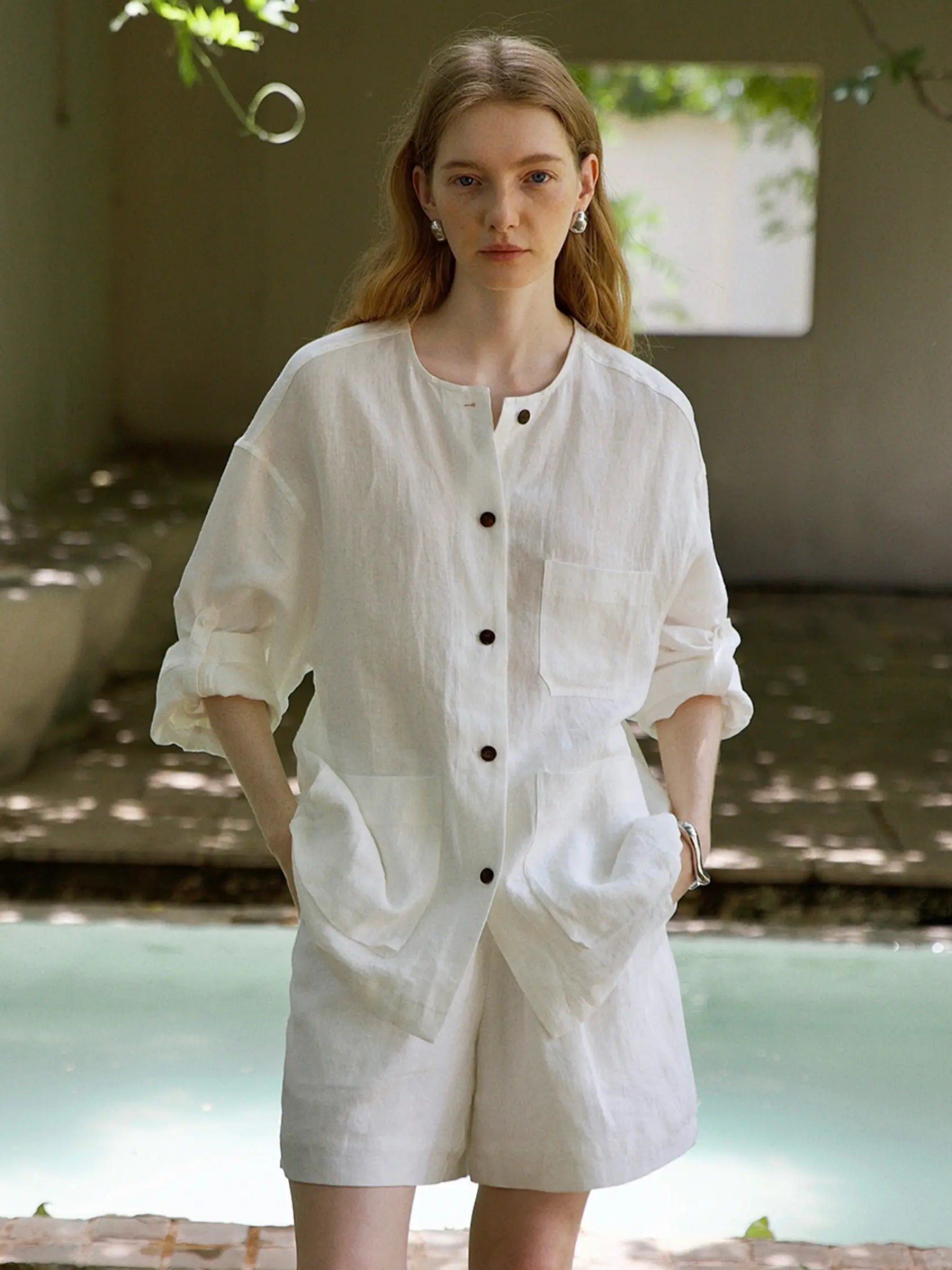 100% Linen Button-Up Chest Pocket Shirt