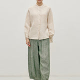 100% Linen Button Down Elastic Cuffs Long Sleeve Shirt