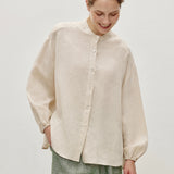 100% Linen Button Down Elastic Cuffs Long Sleeve Shirt