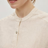 100% Linen Button Down Elastic Cuffs Long Sleeve Shirt