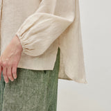 100% Linen Button Down Elastic Cuffs Long Sleeve Shirt