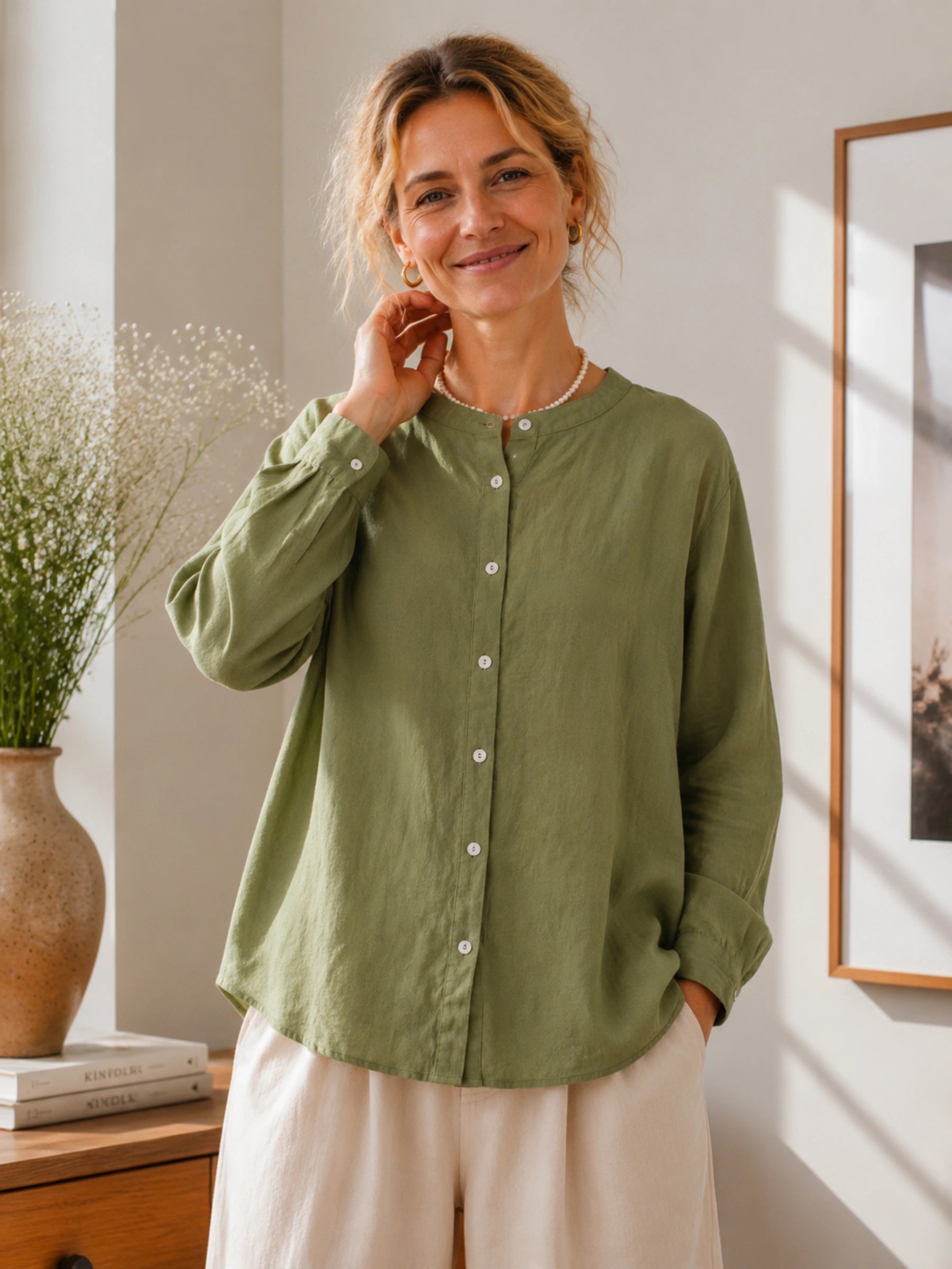 100% Linen Button Down Long Sleeve Shirt