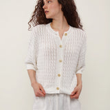 100% Linen Cable Knit Button Down Cardigan