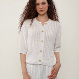 100% Linen Cable Knit Button Down Cardigan