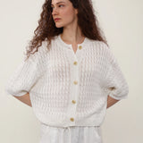100% Linen Cable Knit Button Down Cardigan