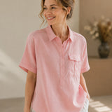 100% Linen Cap Sleeve Chest Pocket Shirt