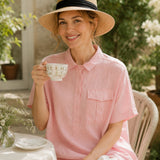 100% Linen Cap Sleeve Chest Pocket Shirt