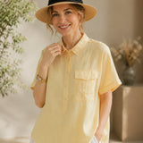 100% Linen Cap Sleeve Chest Pocket Shirt
