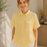 100% Linen Cap Sleeve Chest Pocket Shirt