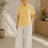 100% Linen Cap Sleeve Chest Pocket Shirt
