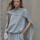 100% Linen Cape Overlay Blouse