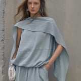 100% Linen Cape Overlay Blouse