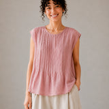 100% Linen Cape Sleeve Pleated Blouse