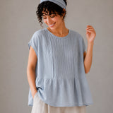 100% Linen Cape Sleeve Pleated Blouse