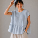 100% Linen Cape Sleeve Pleated Blouse